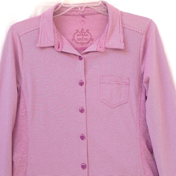 Prana Stripes Top Kinley Shirt Women's Medium Collared Long Sleeves Button Front - Picture 2 of 12